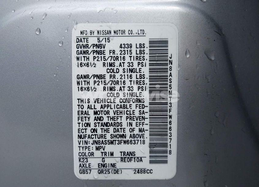 Photo 9 of 2015 Nissan Rogue SELECT S (VIN JN8AS5MT3FW663718)