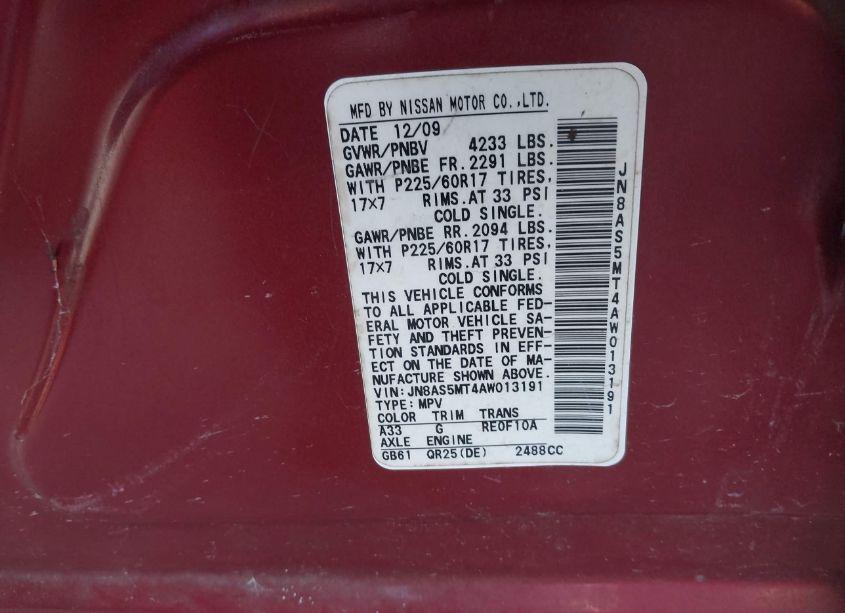 Photo 9 of 2010 Nissan Rogue S KROM EDITION (VIN JN8AS5MT4AW013191)