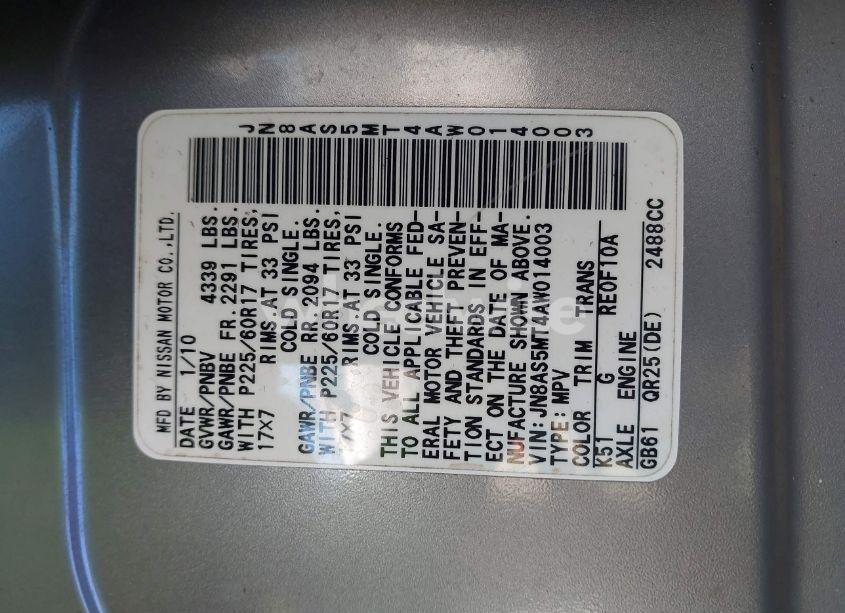 Photo 9 of 2010 Nissan Rogue SL (VIN JN8AS5MT4AW014003)