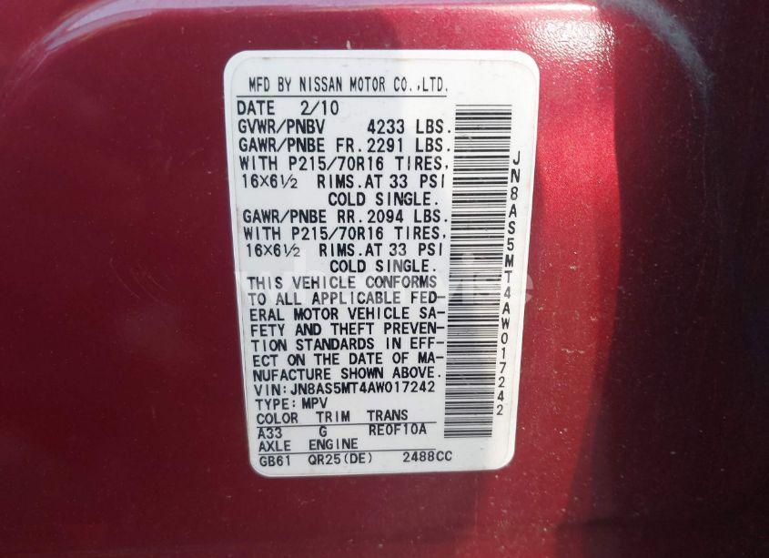 Photo 9 of 2010 Nissan Rogue S (VIN JN8AS5MT4AW017242)