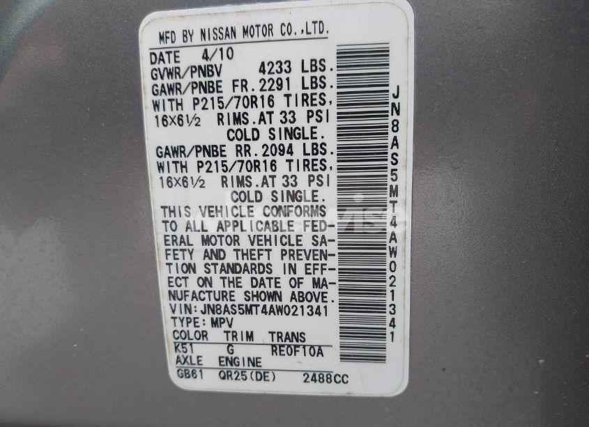 Photo 9 of 2010 Nissan Rogue S (VIN JN8AS5MT4AW021341)