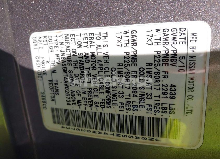 Photo 9 of 2010 Nissan Rogue SL (VIN JN8AS5MT4AW026734)