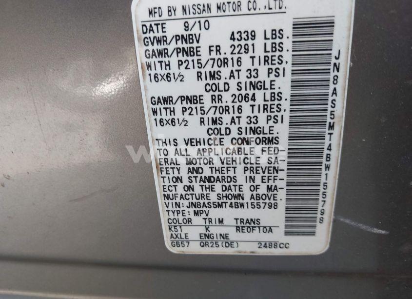 Photo 9 of 2011 Nissan Rogue S (VIN JN8AS5MT4BW155798)