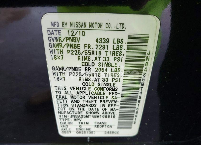 Photo 9 of 2011 Nissan Rogue SV (VIN JN8AS5MT4BW169619)