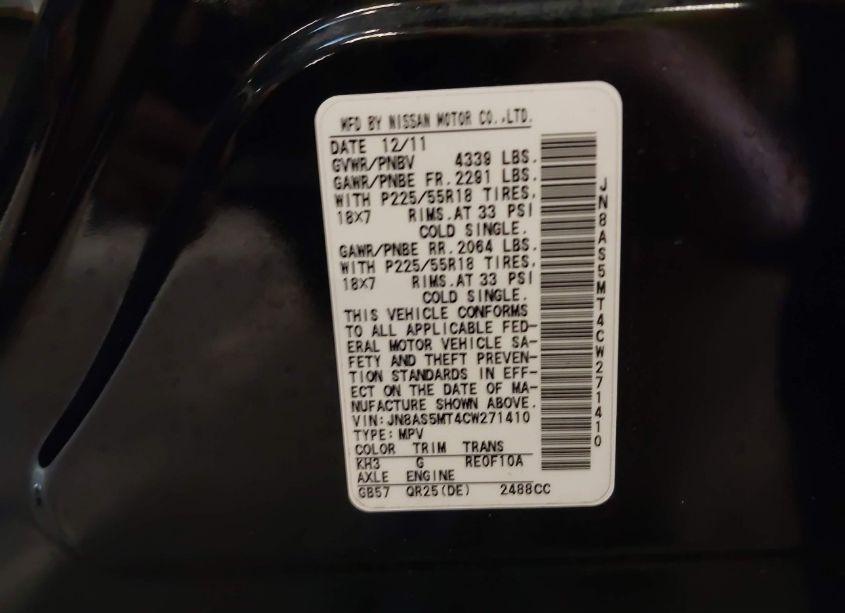 Photo 9 of 2012 Nissan Rogue SV W/SL PKG (VIN JN8AS5MT4CW271410)