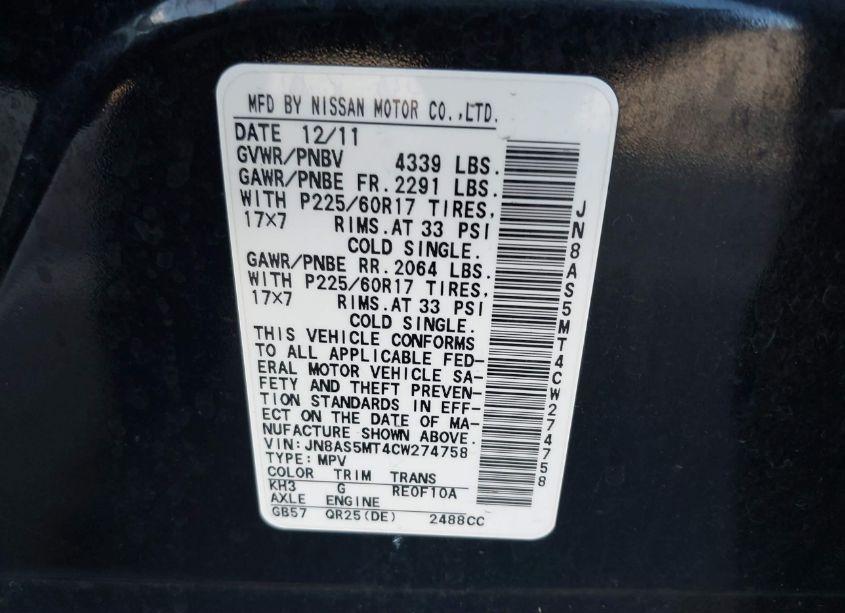 Photo 9 of 2012 Nissan Rogue SV (VIN JN8AS5MT4CW274758)