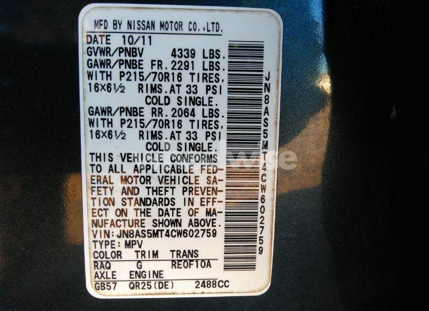 Photo 9 of 2012 Nissan Rogue S (VIN JN8AS5MT4CW602759)