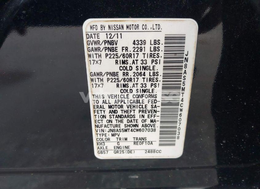 Photo 9 of 2012 Nissan Rogue SV (VIN JN8AS5MT4CW607038)