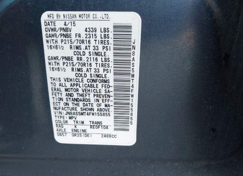 Photo 9 of 2015 Nissan Rogue SELECT S (VIN JN8AS5MT4FW155855)