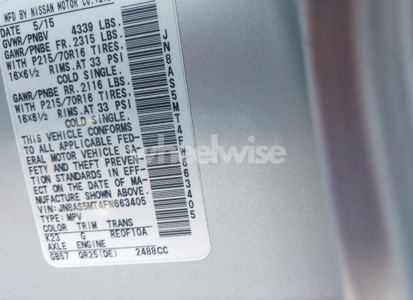 Photo 9 of 2015 Nissan Rogue SELECT S (VIN JN8AS5MT4FW663405)