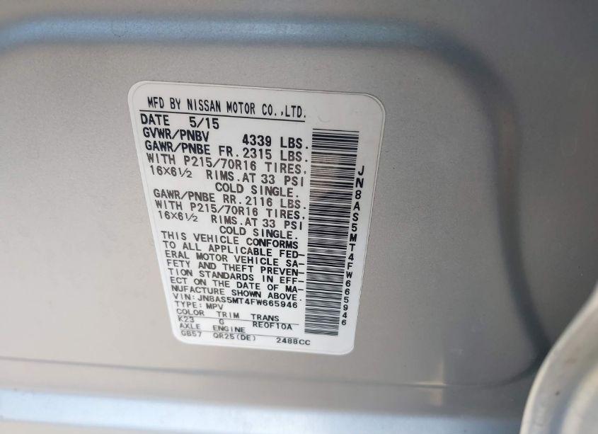 Photo 9 of 2015 Nissan Rogue SELECT S (VIN JN8AS5MT4FW665946)