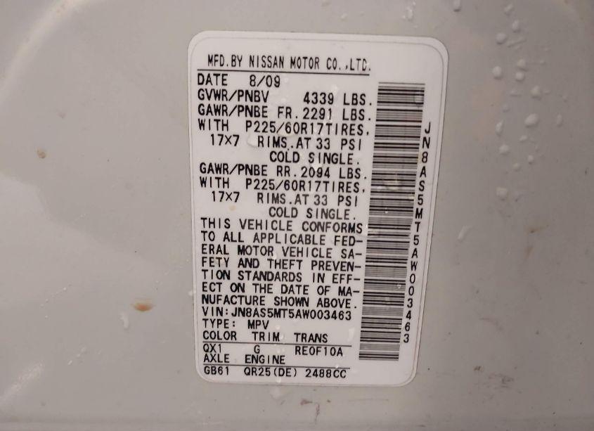 Photo 9 of 2010 Nissan Rogue SL (VIN JN8AS5MT5AW003463)