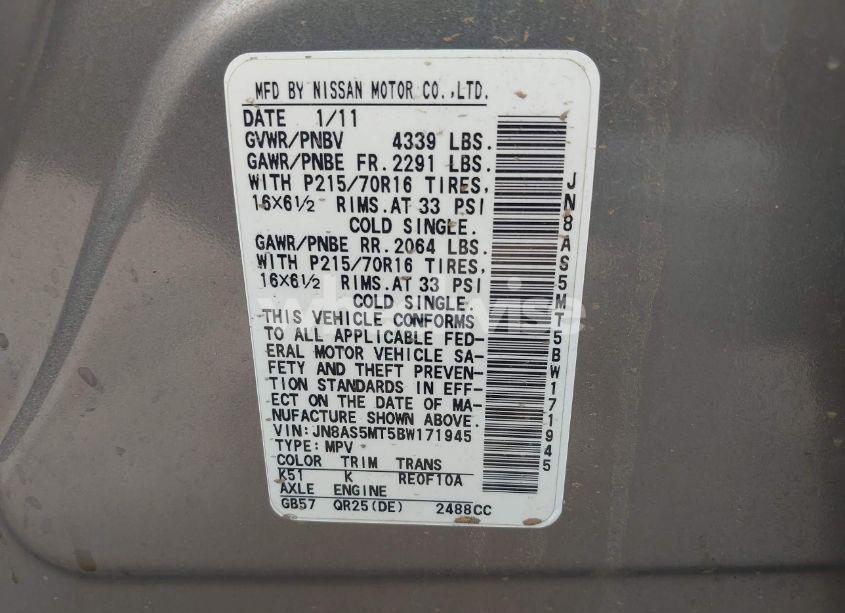 Photo 9 of 2011 Nissan Rogue S (VIN JN8AS5MT5BW171945)