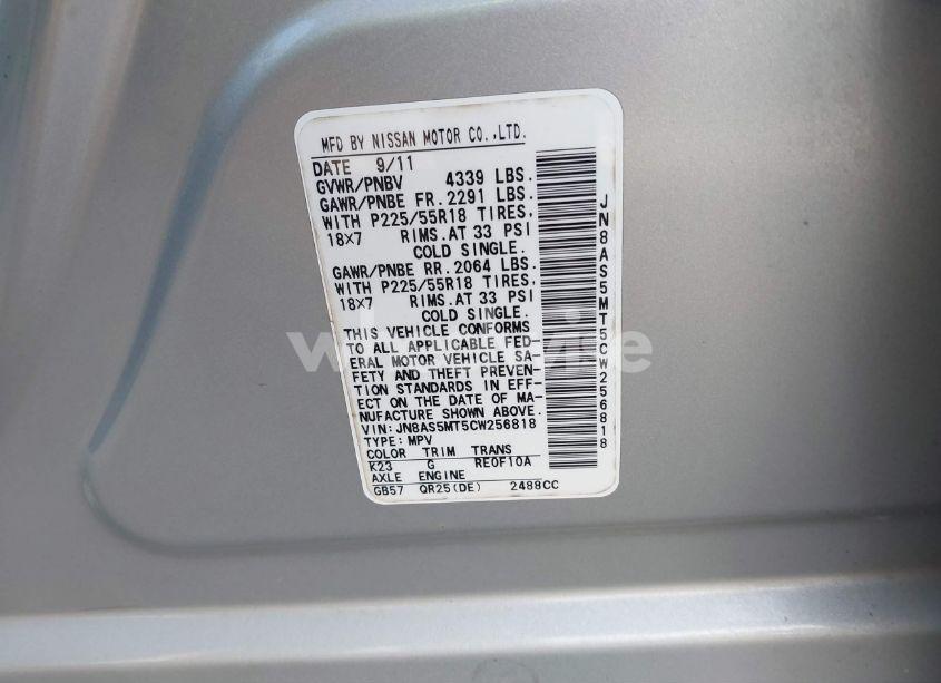 Photo 9 of 2012 Nissan Rogue SV W/SL PKG (VIN JN8AS5MT5CW256818)