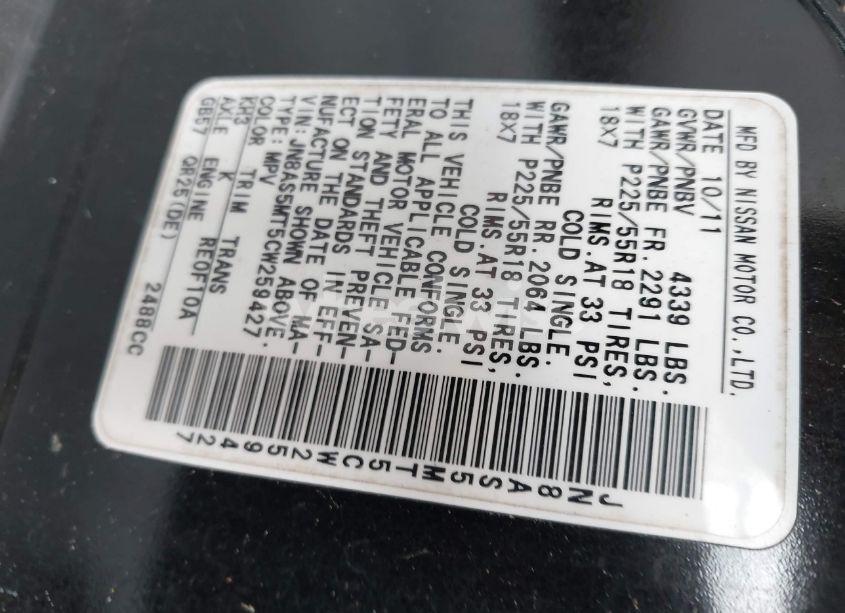 Photo 9 of 2012 Nissan Rogue SV W/SL PKG (VIN JN8AS5MT5CW259427)