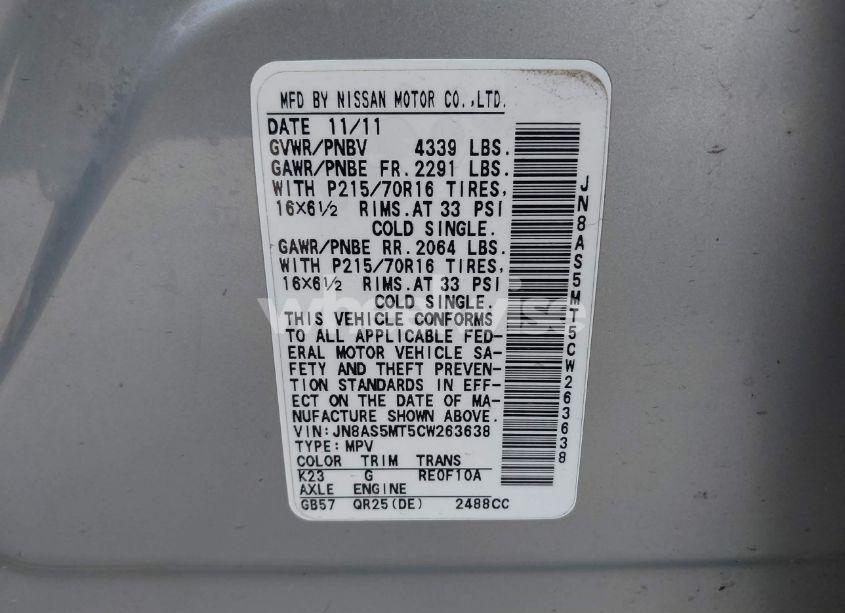 Photo 9 of 2012 Nissan Rogue S (VIN JN8AS5MT5CW263638)