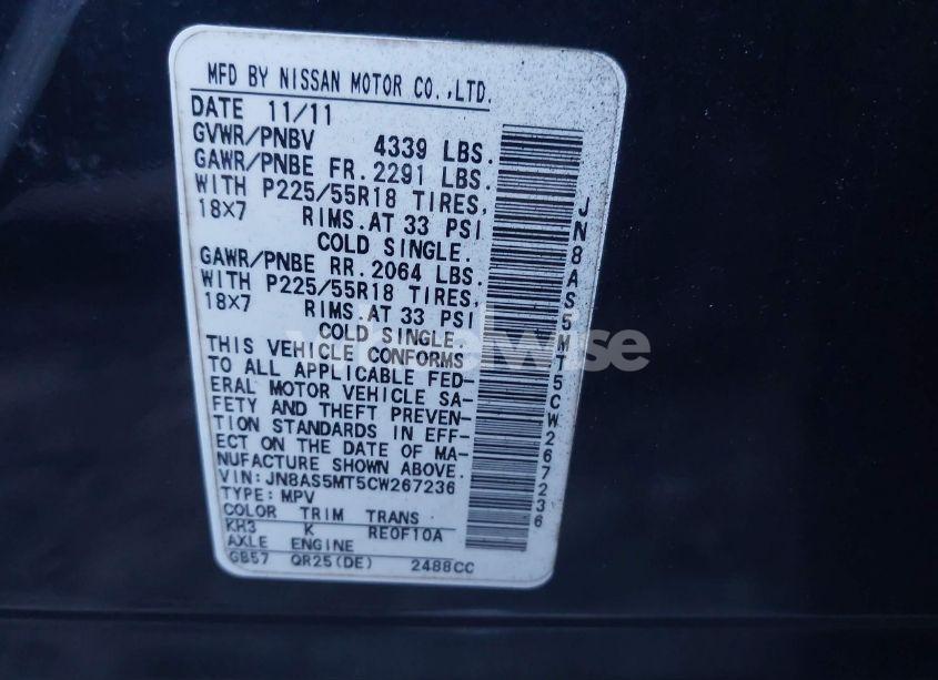 Photo 9 of 2012 Nissan Rogue SV W/SL PKG (VIN JN8AS5MT5CW267236)