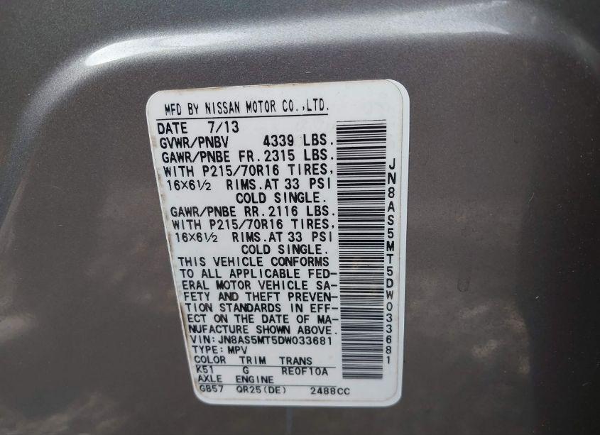 Photo 9 of 2013 Nissan Rogue S (VIN JN8AS5MT5DW033681)