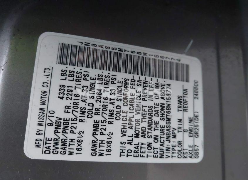 Photo 9 of 2011 Nissan Rogue S (VIN JN8AS5MT6BW156774)