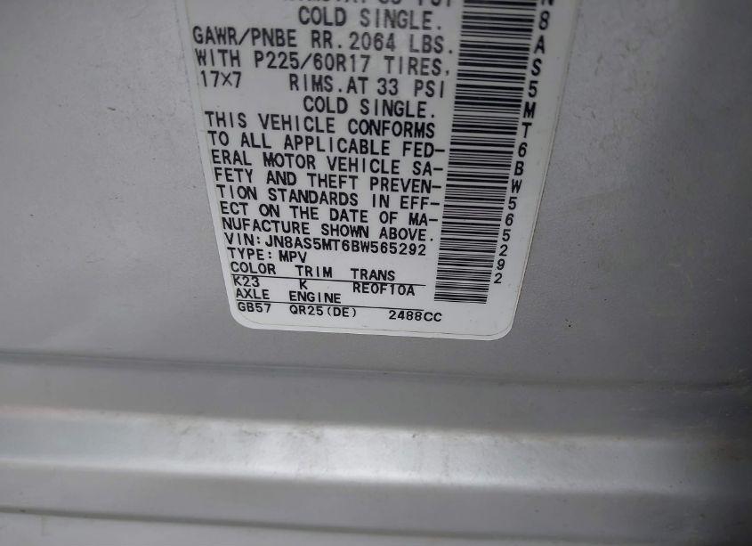 Photo 9 of 2011 Nissan Rogue SV (VIN JN8AS5MT6BW565292)