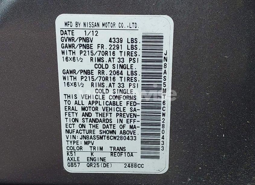 Photo 9 of 2012 Nissan Rogue S (VIN JN8AS5MT6CW280433)