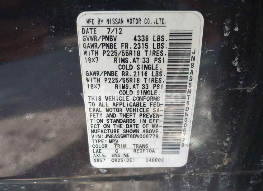 Photo 9 of 2013 Nissan Rogue SV W/SL PKG (VIN JN8AS5MT6DW006778)