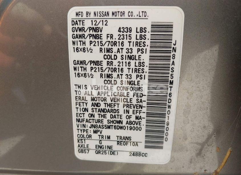 Photo 9 of 2013 Nissan Rogue S (VIN JN8AS5MT6DW019000)