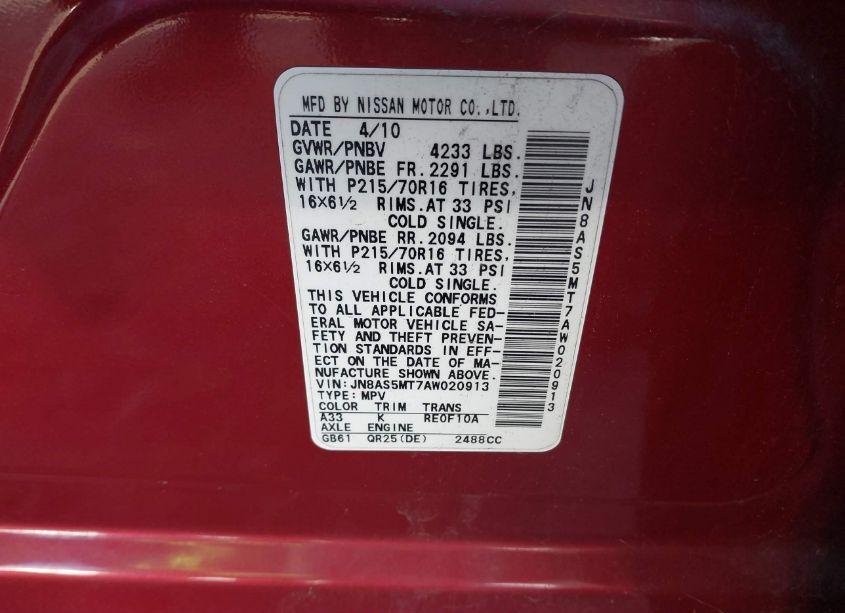 Photo 9 of 2010 Nissan Rogue S (VIN JN8AS5MT7AW020913)