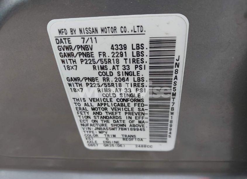 Photo 9 of 2011 Nissan Rogue SV (VIN JN8AS5MT7BW189945)