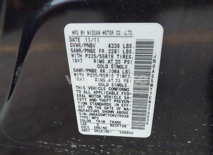 Photo 9 of 2012 Nissan Rogue SV W/SL PKG (VIN JN8AS5MT7CW270039)