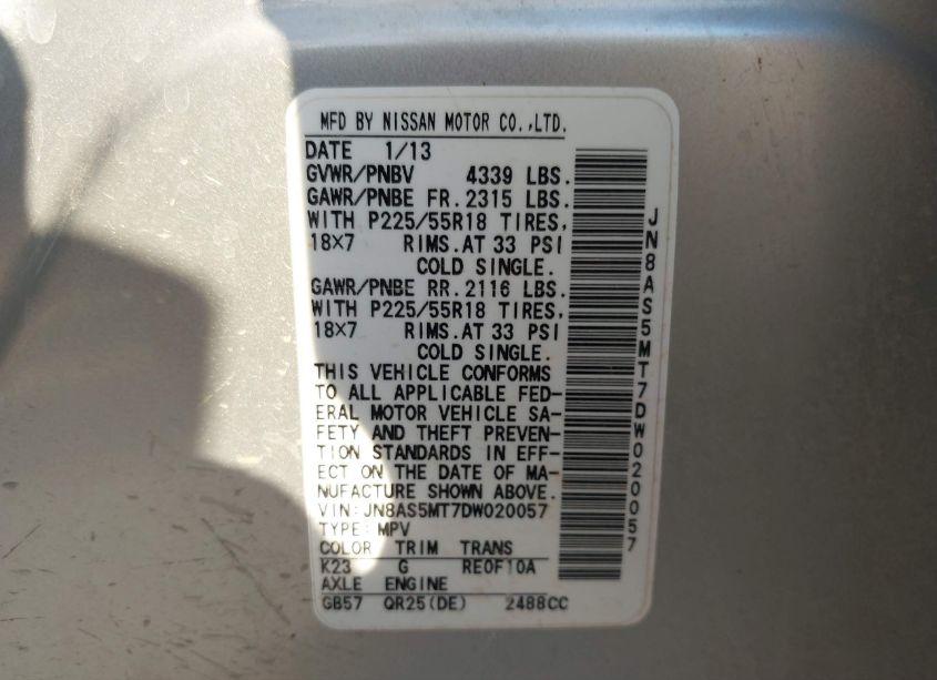 Photo 9 of 2013 Nissan Rogue SV W/SL PKG (VIN JN8AS5MT7DW020057)