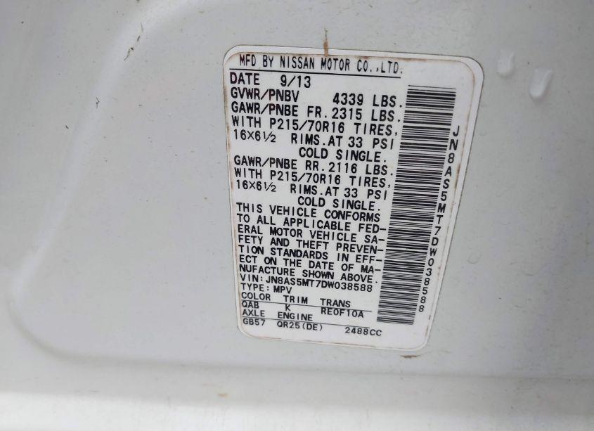 Photo 9 of 2013 Nissan Rogue S (VIN JN8AS5MT7DW038588)