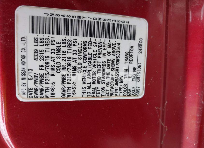 Photo 9 of 2013 Nissan Rogue S (VIN JN8AS5MT7DW533504)