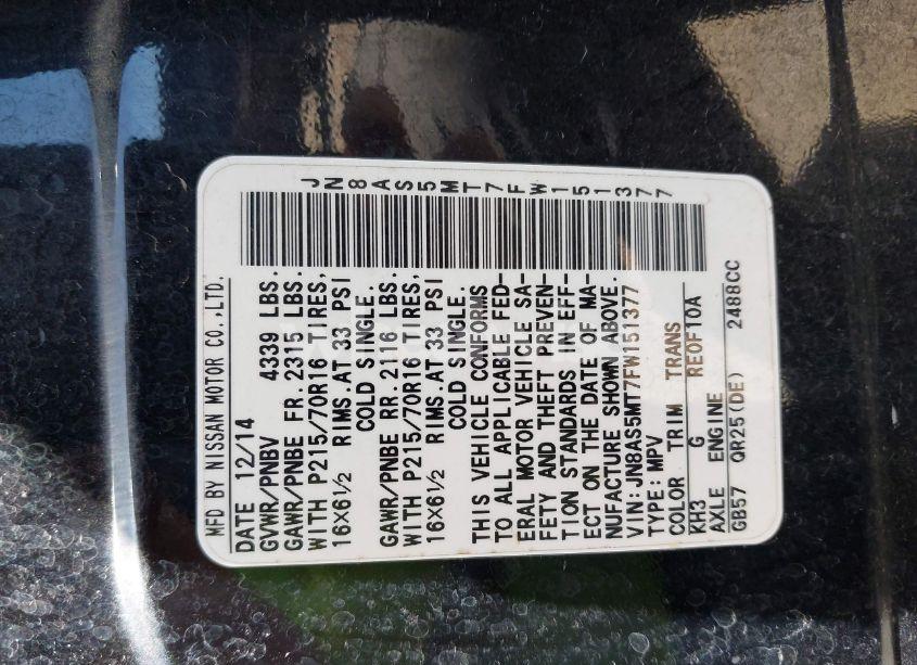 Photo 9 of 2015 Nissan Rogue SELECT S (VIN JN8AS5MT7FW151377)