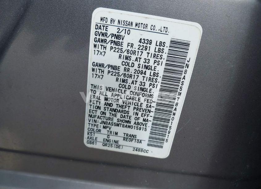 Photo 9 of 2010 Nissan Rogue SL (VIN JN8AS5MT8AW015915)