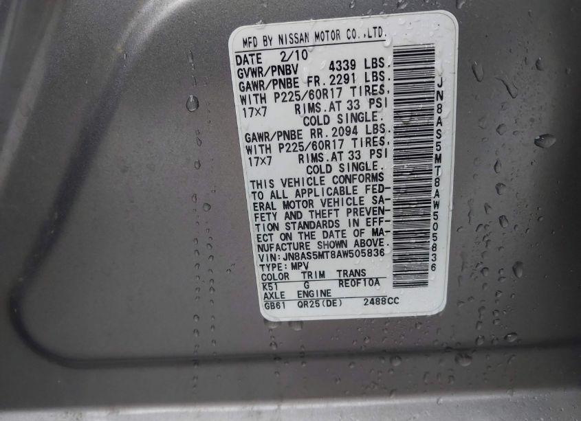 Photo 9 of 2010 Nissan Rogue SL (VIN JN8AS5MT8AW505836)