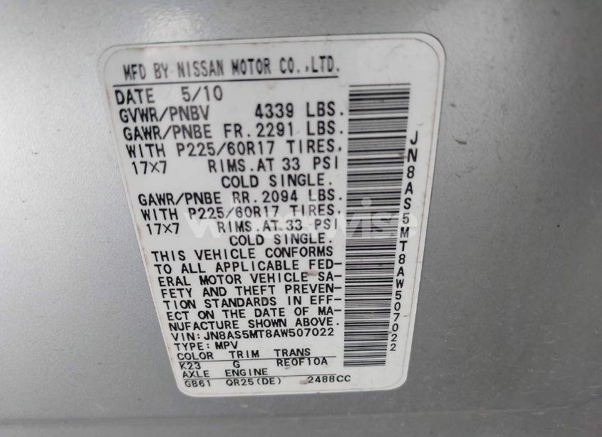 Photo 9 of 2010 Nissan Rogue SL (VIN JN8AS5MT8AW507022)