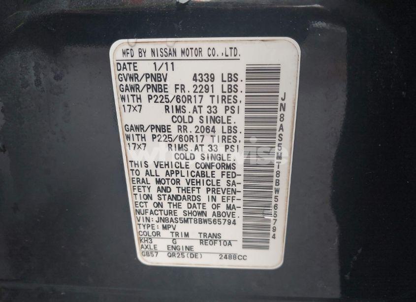 Photo 9 of 2011 Nissan Rogue SV (VIN JN8AS5MT8BW565794)