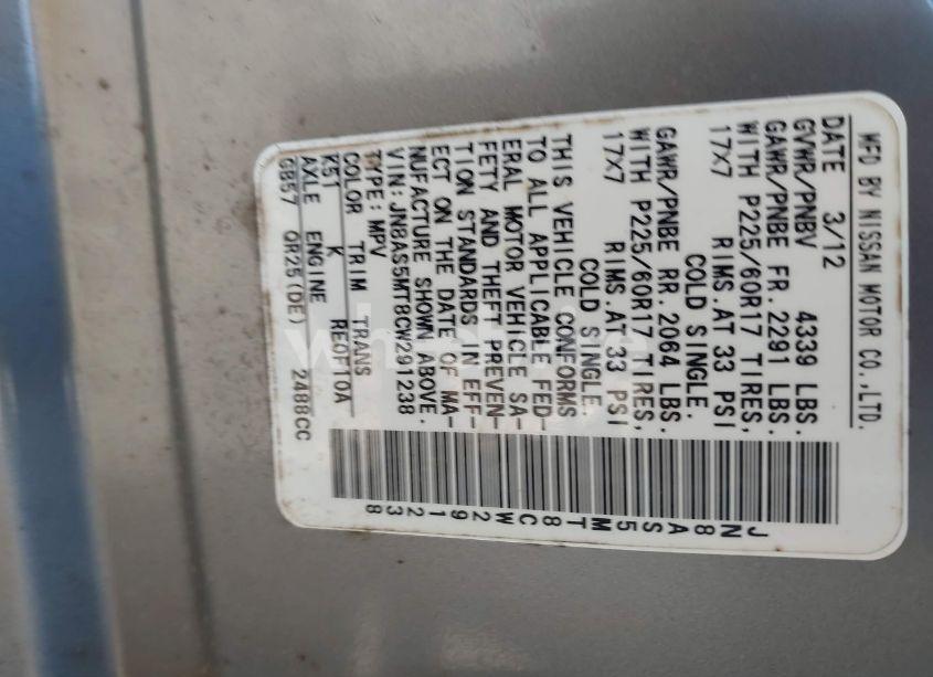 Photo 9 of 2012 Nissan Rogue SV (VIN JN8AS5MT8CW291238)