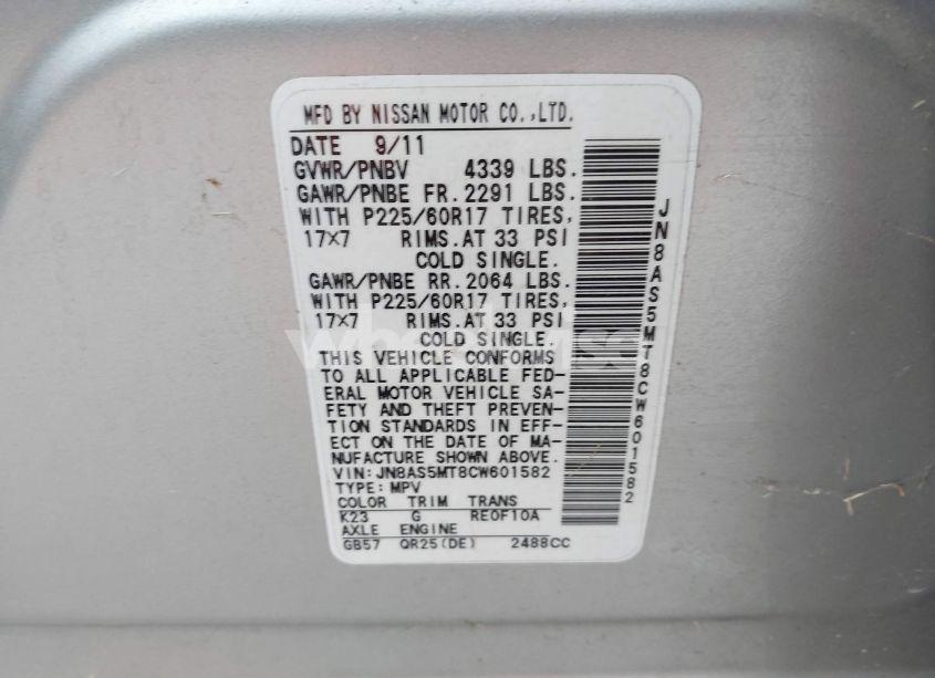 Photo 9 of 2012 Nissan Rogue SV (VIN JN8AS5MT8CW601582)