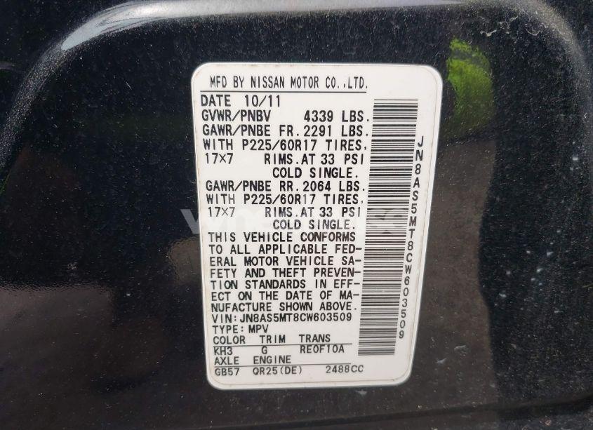 Photo 9 of 2012 Nissan Rogue SV (VIN JN8AS5MT8CW603509)