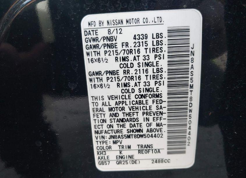 Photo 9 of 2013 Nissan Rogue S (VIN JN8AS5MT8DW504402)