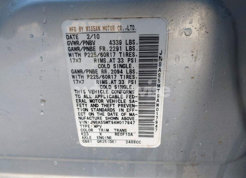 Photo 9 of 2010 Nissan Rogue SL (VIN JN8AS5MT9AW017947)