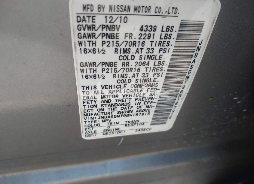 Photo 9 of 2011 Nissan Rogue S (VIN JN8AS5MT9BW167915)