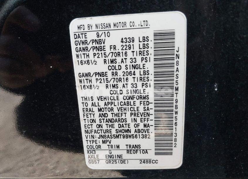 Photo 9 of 2011 Nissan Rogue S (VIN JN8AS5MT9BW561382)