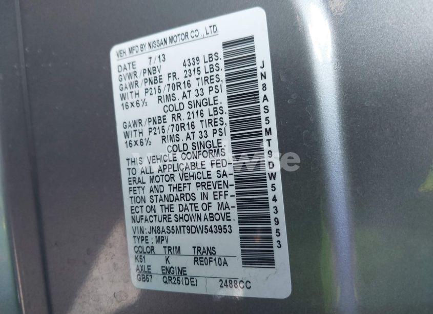 Photo 9 of 2013 Nissan Rogue S (VIN JN8AS5MT9DW543953)