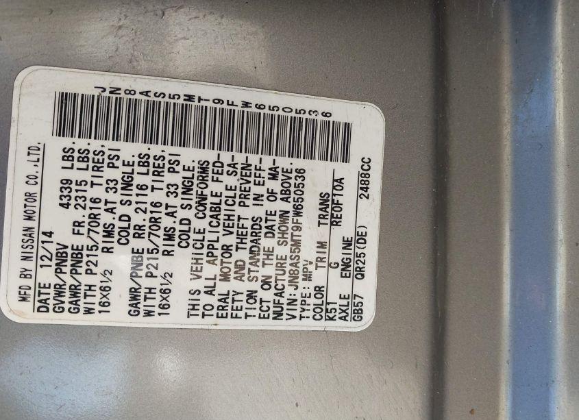 Photo 9 of 2015 Nissan Rogue SELECT S (VIN JN8AS5MT9FW650536)