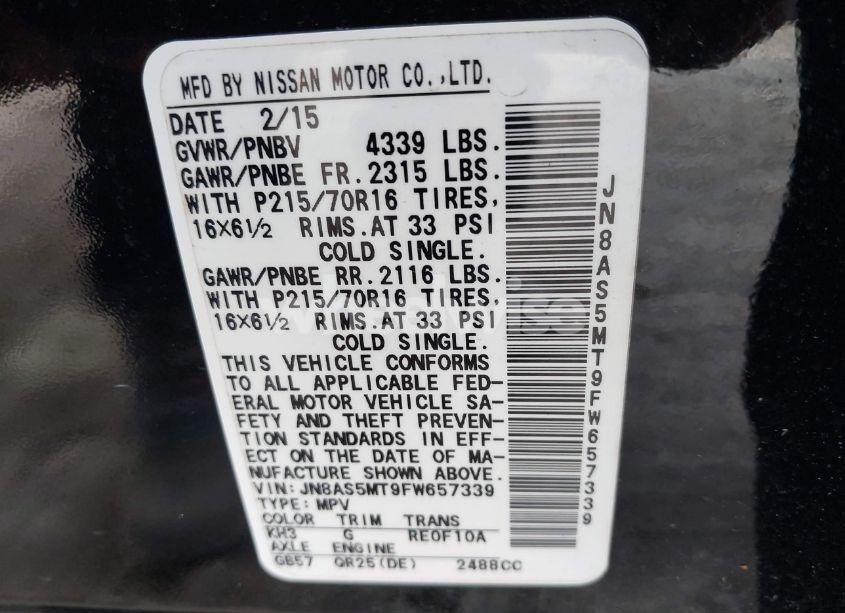 Photo 9 of 2015 Nissan Rogue SELECT S (VIN JN8AS5MT9FW657339)