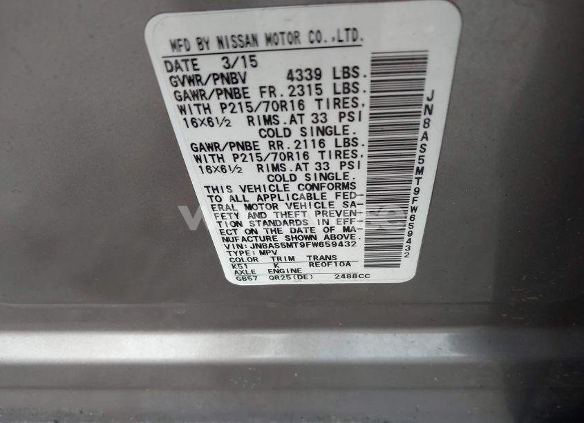 Photo 9 of 2015 Nissan Rogue SELECT S (VIN JN8AS5MT9FW659432)