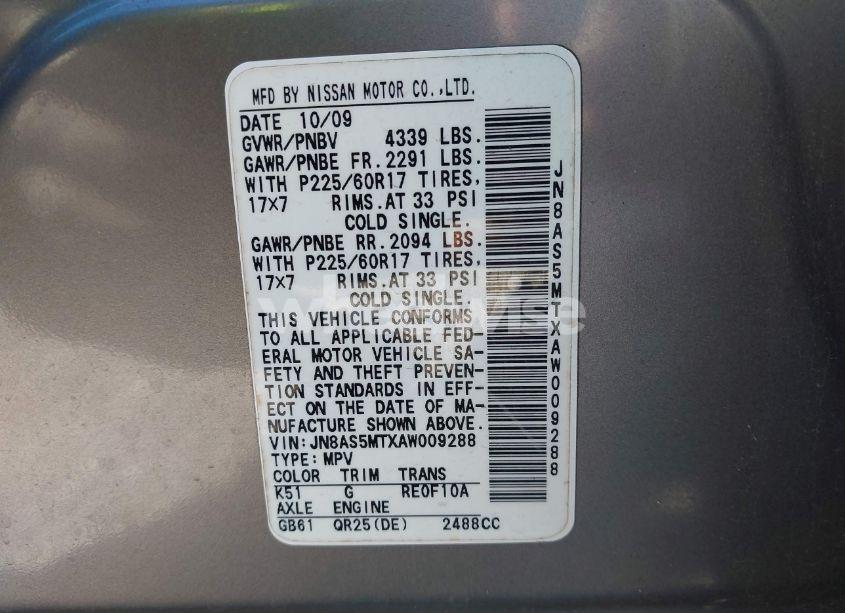 Photo 9 of 2010 Nissan Rogue SL (VIN JN8AS5MTXAW009288)